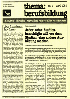 Coverbild: BWP 2/1984 Beihefter "thema berufsbildung"