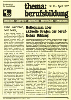 Coverbild: BWP 2/1987 Beihefter "thema berufsbildung"
