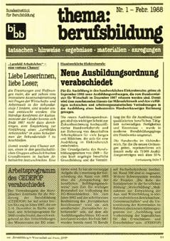 Coverbild: BWP 1/1988 Beihefter "thema berufsbildung"