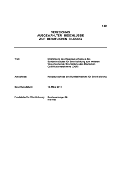 Coverbild: Weiteres Vorgehen bei der Erarbeitung des Deutschen Qualifikationsrahmens (DQR)
