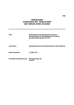 Coverbild: Gemeinsame Stellungnahme des Hauptausschusses des Bundesinstituts für Berufsbildung zum Entwurf des Berufsbildungsberichts 2011 vom 10. März 2011