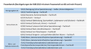 Electronic supplement: Frauenberufe (Berufsgattungen der KldB 2010 mit einem Frauenanteil von 80 und mehr Prozent)