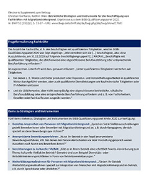 Electronic Supplement: Ausführliche Regressionstabelle und der genaue Wortlaut der im BIBB-Qualifizierungspanel abgefragten Strategien und Instrumente