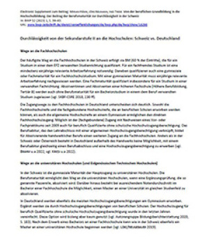 electronic supplement: Vergleichende Darstellung (Schweiz vs. Deutschland) zu Berufsbezeichnungen und zur Durchlässigkeit von Sekundarstufe II an die Hochschulen